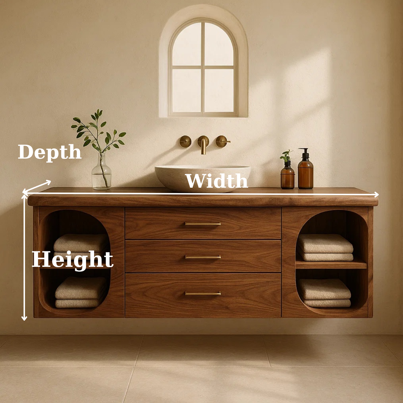 Handcrafted Solid Wood Floating Vanity - Modern Wall-Mounted Cabinet with Arches Lynnsnail