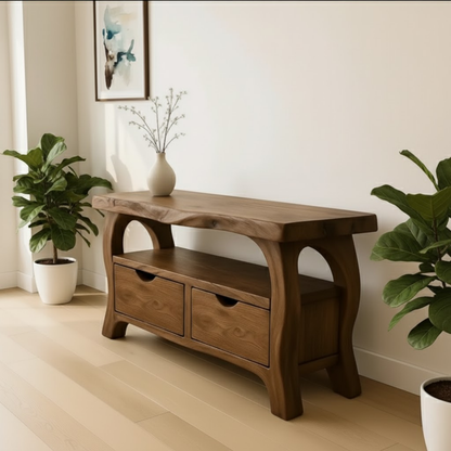 Handcrafted Solid Wood TV Stand with Drawers – Modern Organic Media Console Lynnsnail