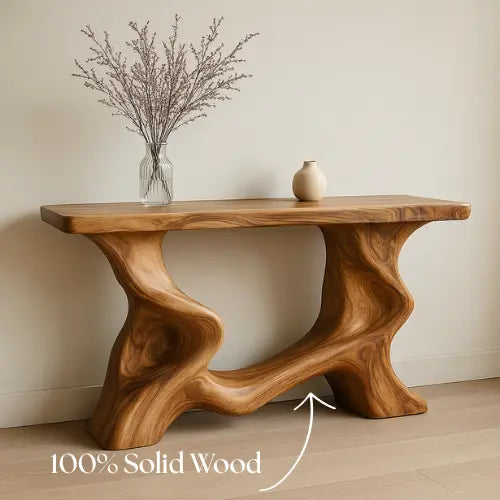 Handcrafted Solid Wood Waveform Console Table – Contemporary Organic Design Lynnsnail