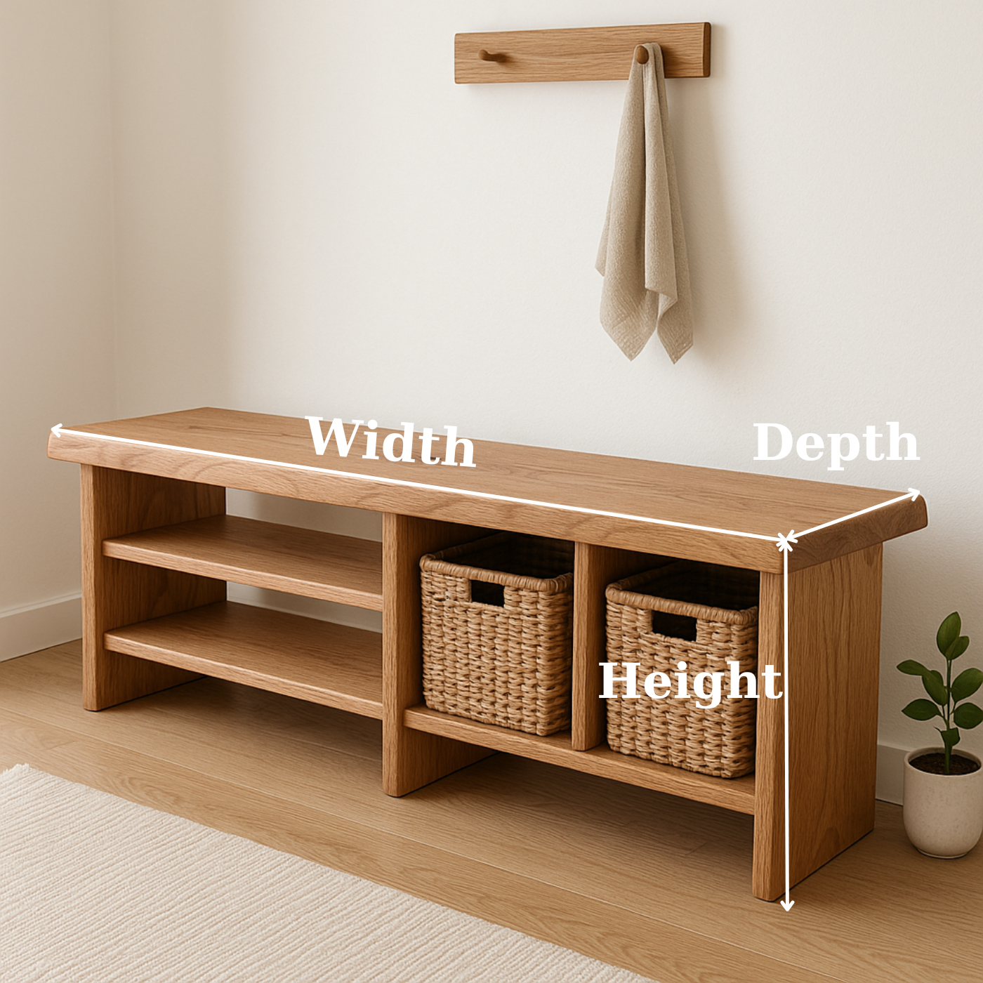 Handcrafted Solid Wood Bench – Minimalist Seating with Open Cubby Organiser Lynnsnail