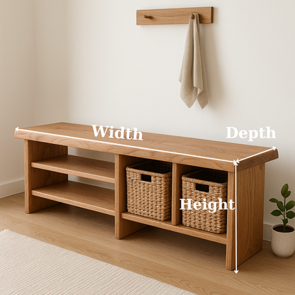Handcrafted Solid Wood Bench – Minimalist Seating with Open Cubby Organiser Lynnsnail