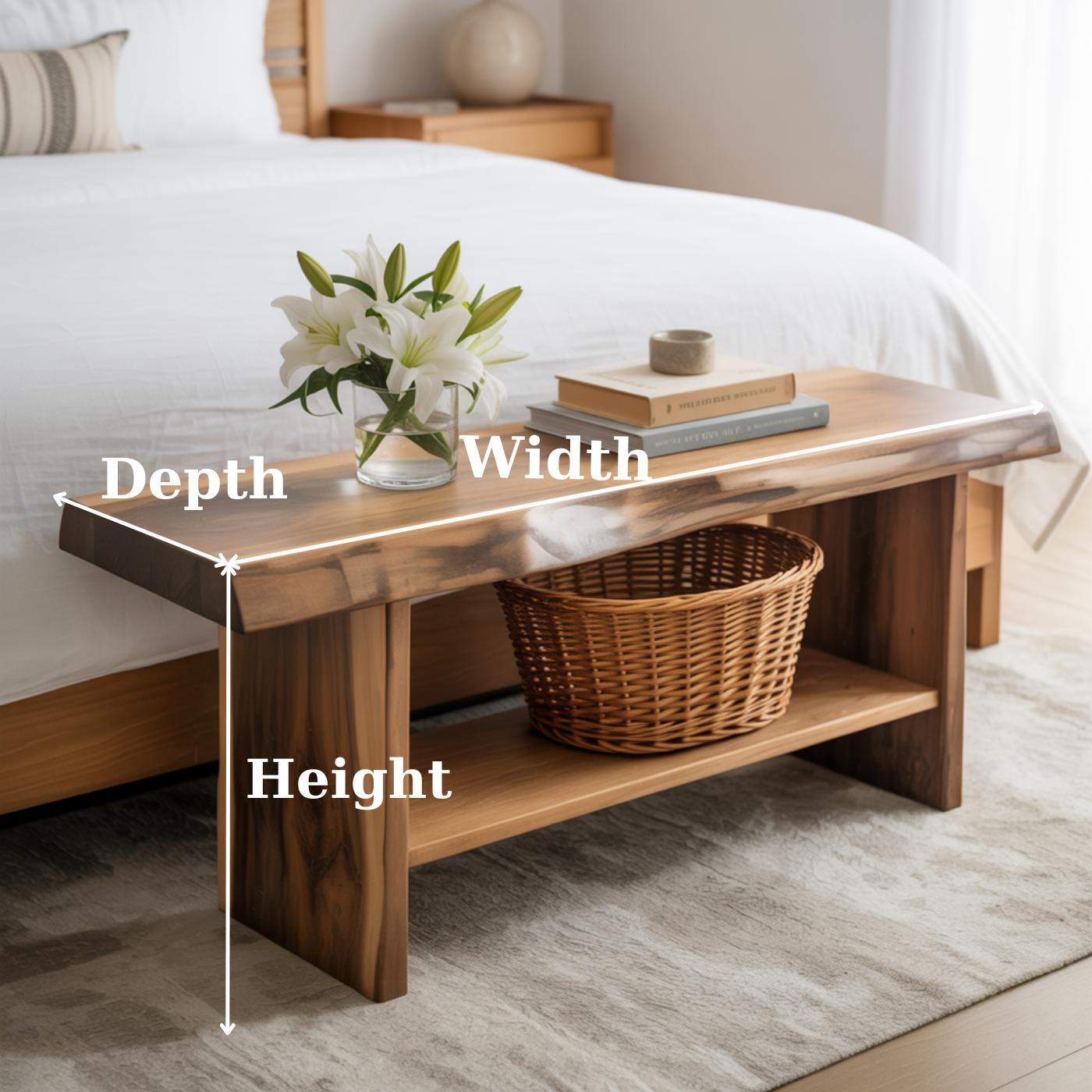 Handcrafted Solid Wood Bench – Live Edge Seating & Bedroom Storage Lynnsnail