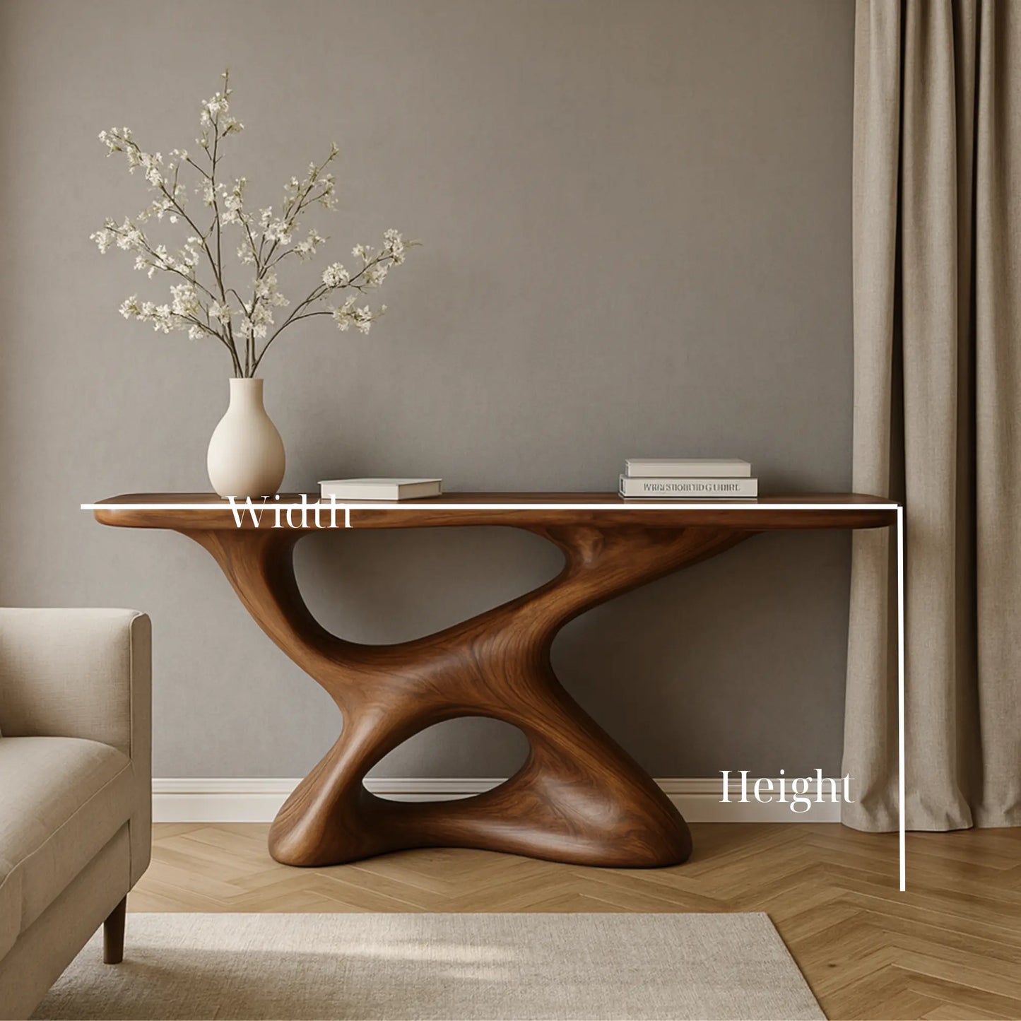 Handcrafted Solid Walnut Sculptural Console Table – Modern Organic Design Lynnsnail