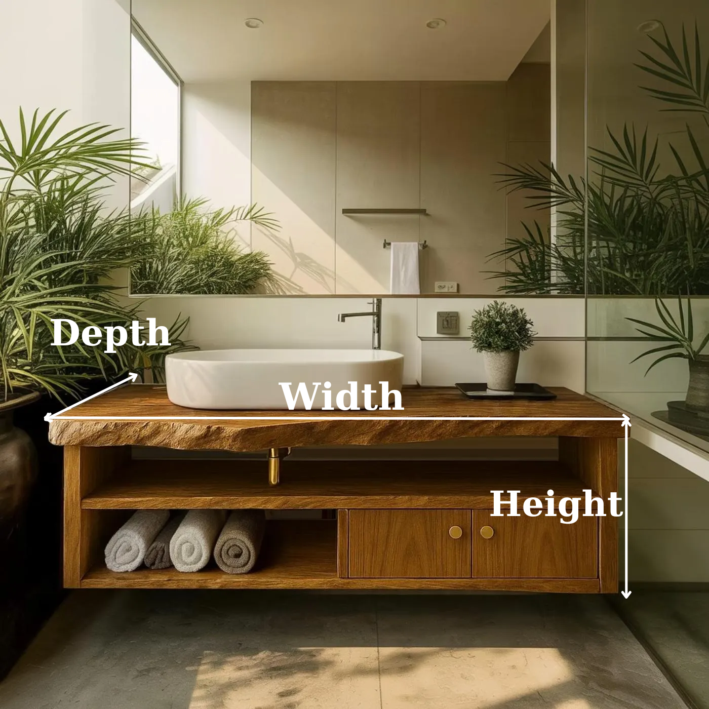 Handcrafted Solid Wood Floating Vanity, Organic Live Edge Bathroom Console with Storage Lynnsnail