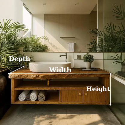Handcrafted Solid Wood Floating Vanity, Organic Live Edge Bathroom Console with Storage Lynnsnail