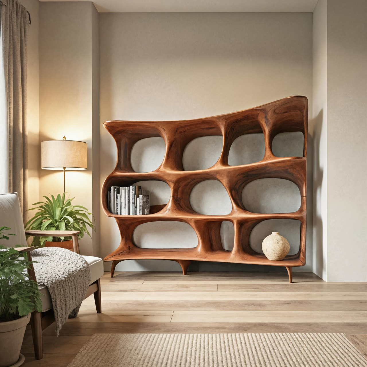 Organic Carved Bookshelf For Living Room Or Office Storage Lynnsnail