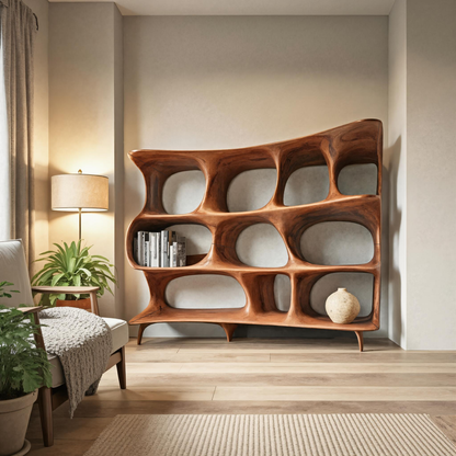 Organic Carved Bookshelf For Living Room Or Office Storage Lynnsnail