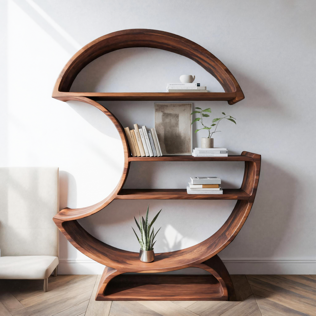 Modern Half Moon Bookshelf For Living Room Or Office Lynnsnail