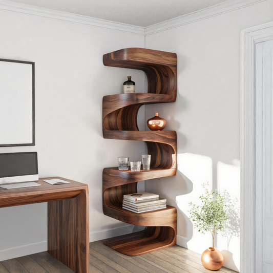 Modern Corner Wave Bookshelf For Living Room Or Contemporary Interior Lynnsnail