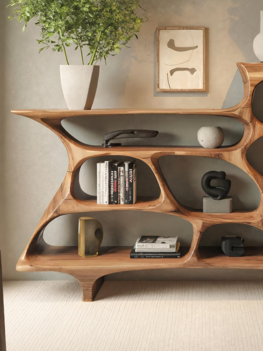 Contemporary Organic Bookshelf With Open Shelves For Living Room Or Office Lynnsnail