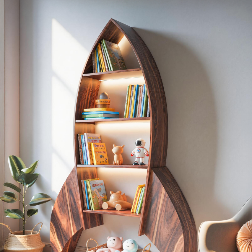 Rocket Shaped Bookshelf For Nursery Or Playroom Lynnsnail