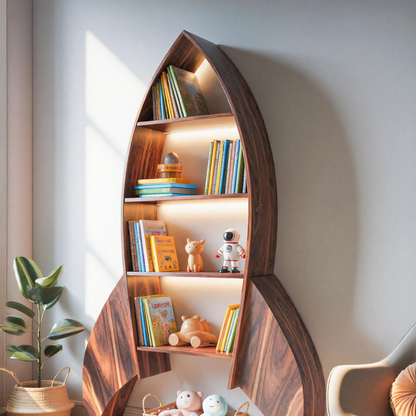 Rocket Shaped Bookshelf For Nursery Or Playroom Lynnsnail