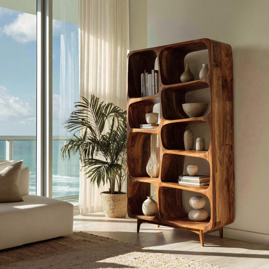 Contemporary Solid Wood Bookshelf For Coastal Interior Lynnsnail