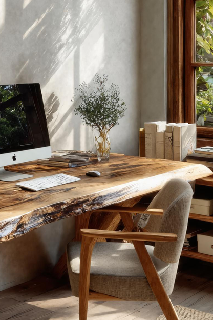Rustic Live Edge Desk With X Legs For Home Office Lynnsnail