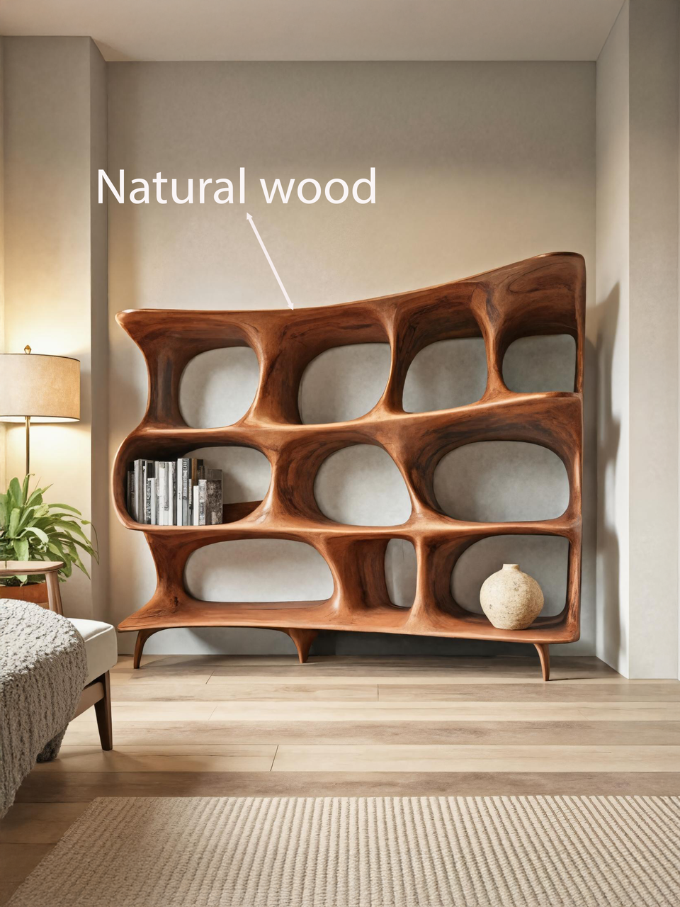 Organic Carved Bookshelf For Living Room Or Office Storage Lynnsnail
