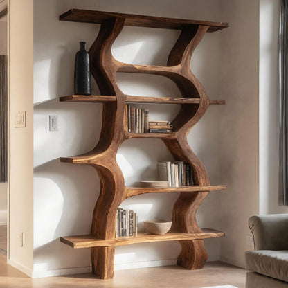 Modern Bookcase With Curved Open Shelf For Living Room Lynnsnail