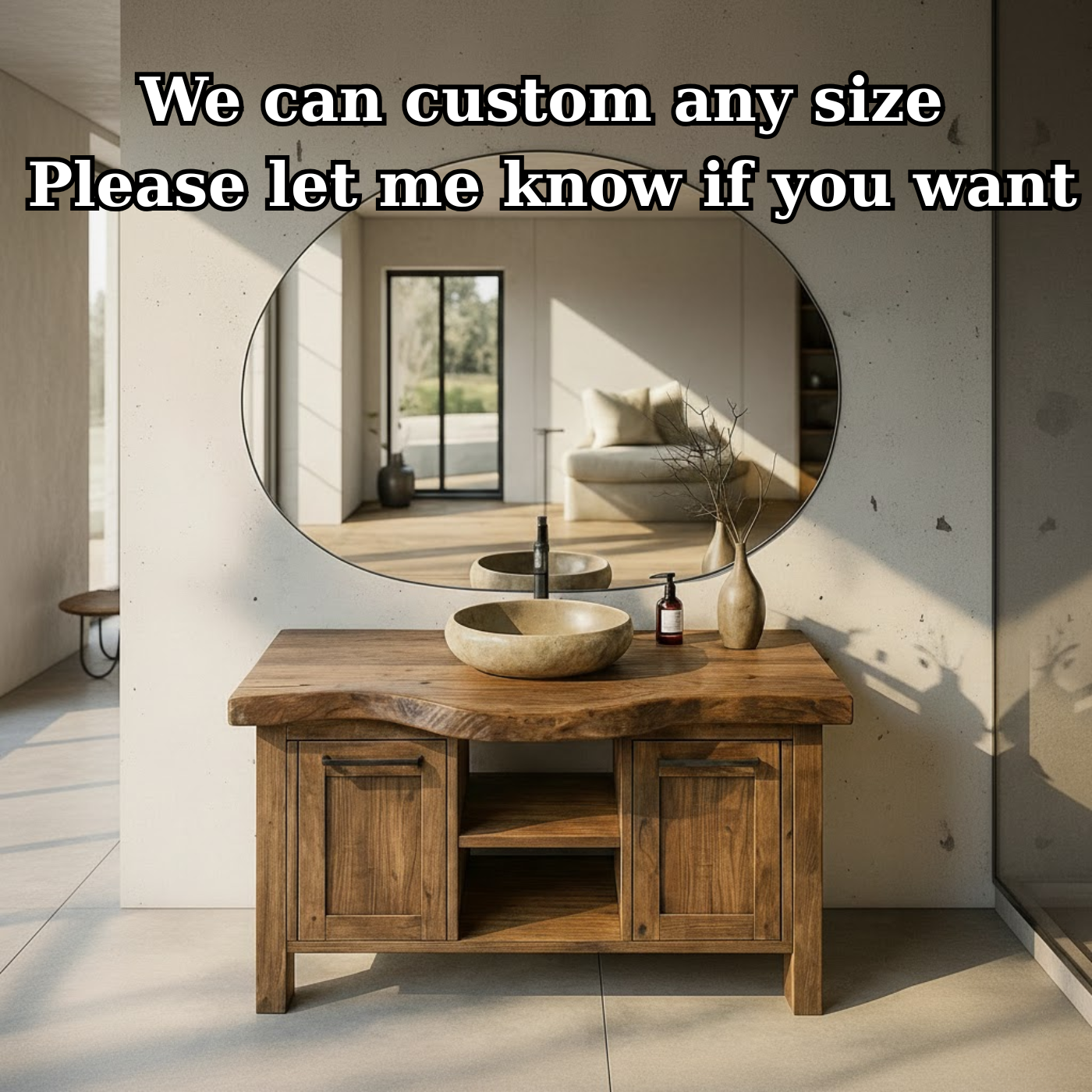 Handcrafted Solid Wood Bathroom Vanity with Live-Edge Top and Dual Side Cabinets Lynnsnail