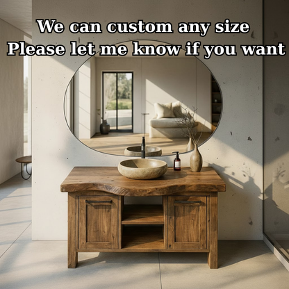 Handcrafted Solid Wood Bathroom Vanity with Live-Edge Top and Dual Side Cabinets Lynnsnail