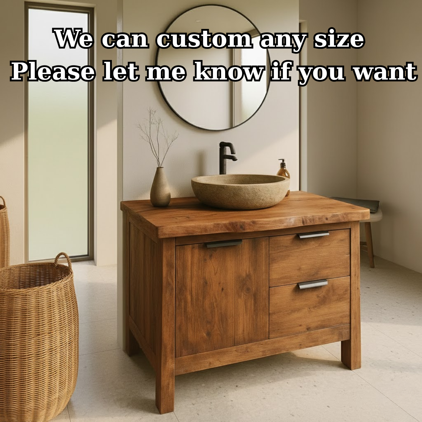 Handcrafted Solid Wood Bathroom Vanity with Live-Edge Top and Modern Drawer Design Lynnsnail