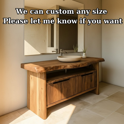 Handcrafted Solid Wood Bathroom Vanity with Live-Edge Walnut Top & Soft-Close Doors Lynnsnail