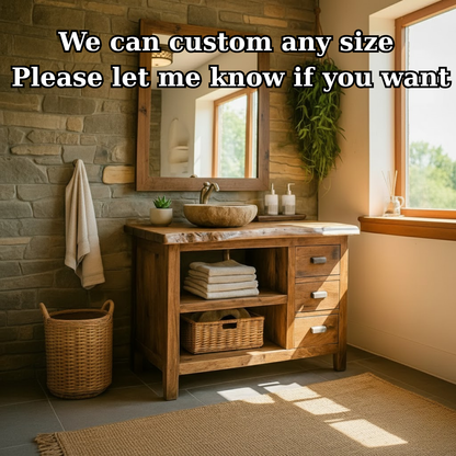 Handcrafted Solid Wood Bathroom Vanity with Live-Edge Top and Spacious Open Storage Lynnsnail