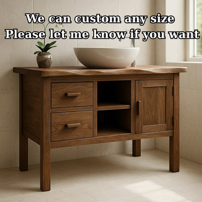 Handcrafted Solid Wood Bathroom Vanity - Live Edge Top, 2 Drawers & Open Frame Shelving (Copy) Lynnsnail