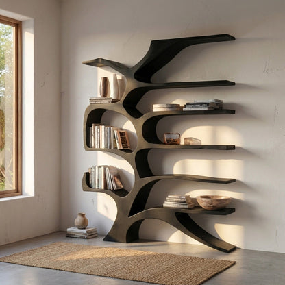 Contemporary Sculpted Wooden Bookshelf For Living Room Decor Lynnsnail