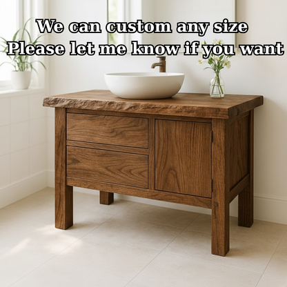 Handcrafted Solid Wood Bathroom Vanity - Live Edge Top, 2 Drawers & Single Door Cabinet Lynnsnail