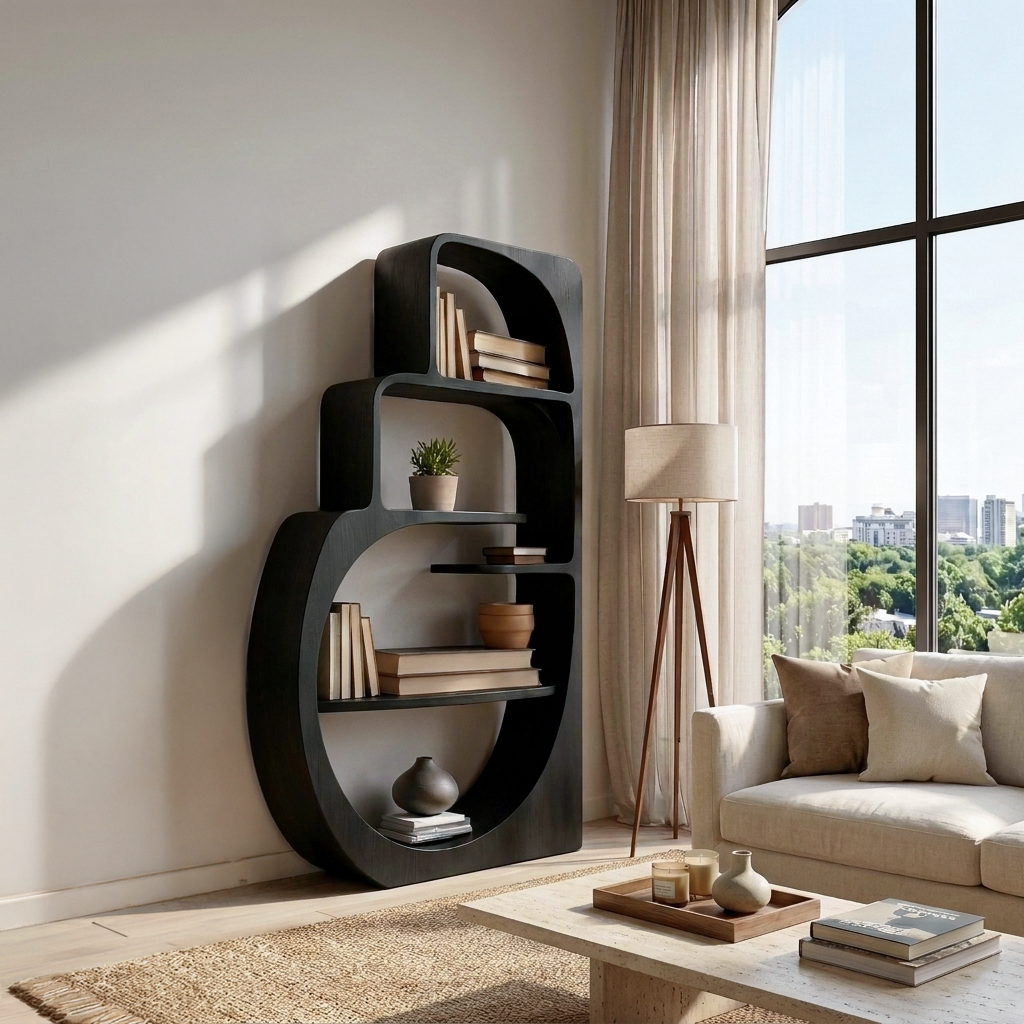Organic Wood Bookshelf With Multiple Storage Levels For Living Room Lynnsnail