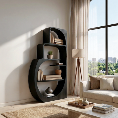 Organic Wood Bookshelf With Multiple Storage Levels For Living Room Lynnsnail