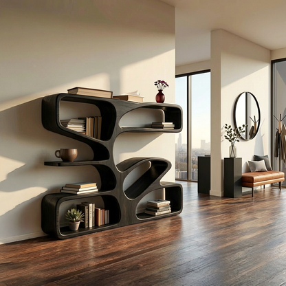 Statement Wooden Bookshelf With Sculpture Form For Home Lynnsnail