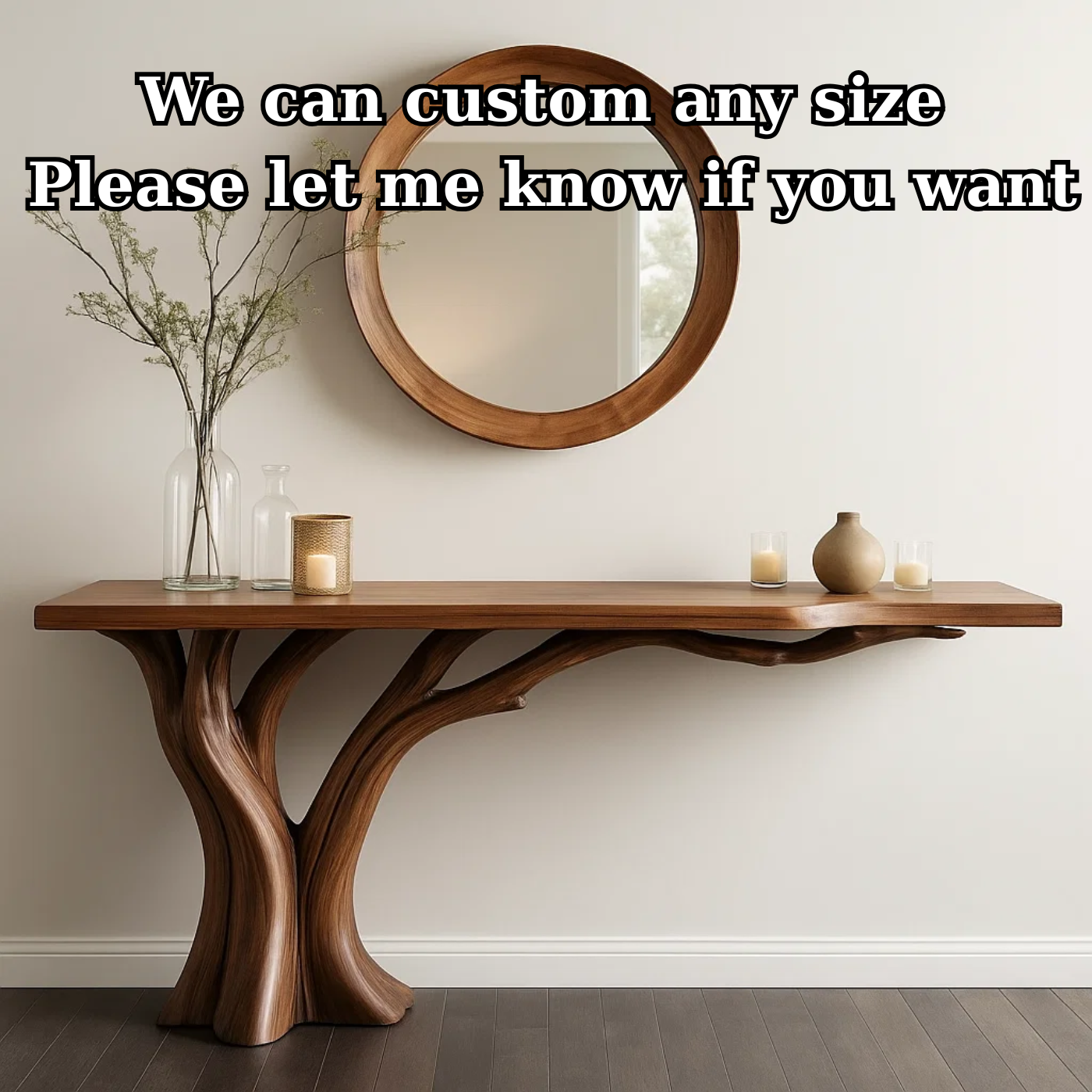 Handcrafted Solid Wood Entryway Console Table with Organic Branch Design Lynnsnail