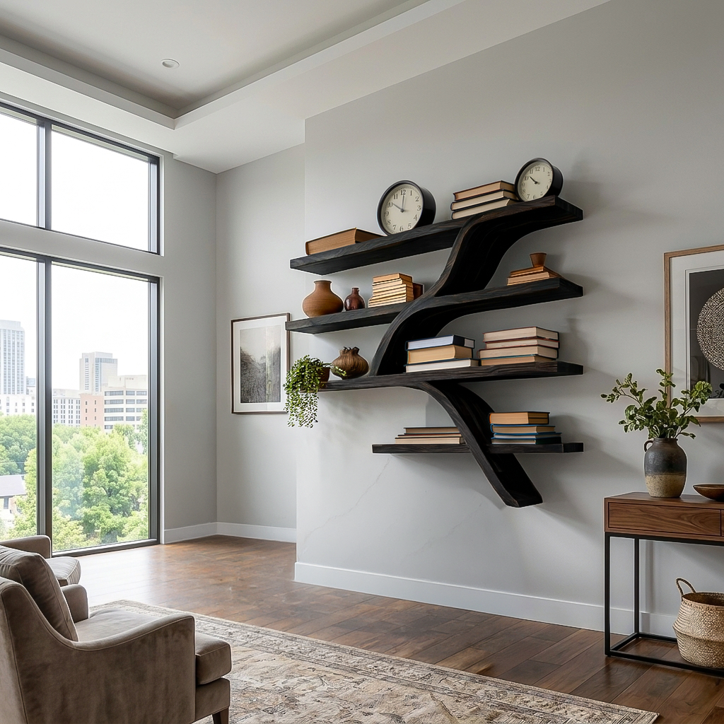 Handcrafted Wooden Wall Bookshelf With Organic Shape For Home Lynnsnail