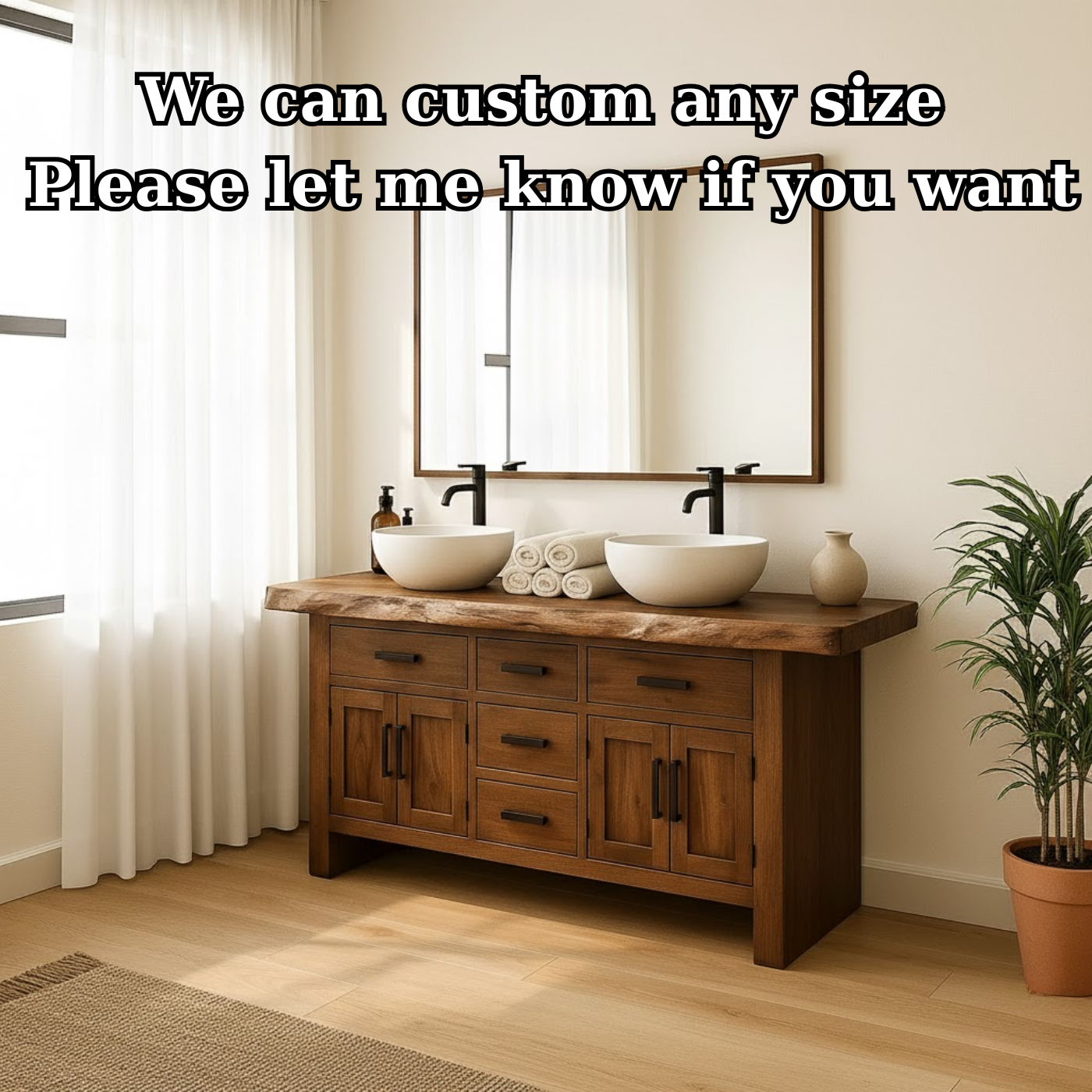Handcrafted Solid Wood Bathroom Vanity - Live Edge Rustic Cabinet with Doors & Sink Lynnsnail