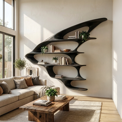 Wooden Floating Bookshelf Unique Design For Living Room Wall Lynnsnail
