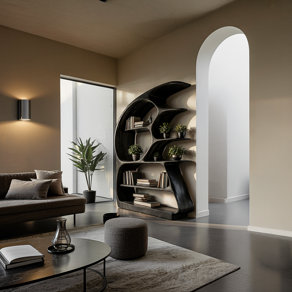 Contemporary Sculptural Wood Bookshelf For Living Room Decor Lynnsnail