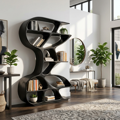Wooden Bookshelf Unique Sculptural Design For Modern Living Room Lynnsnail