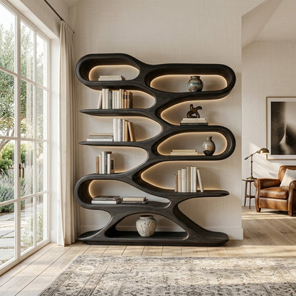Organic Sculptural Wood Bookcase For Living Room Decor Lynnsnail