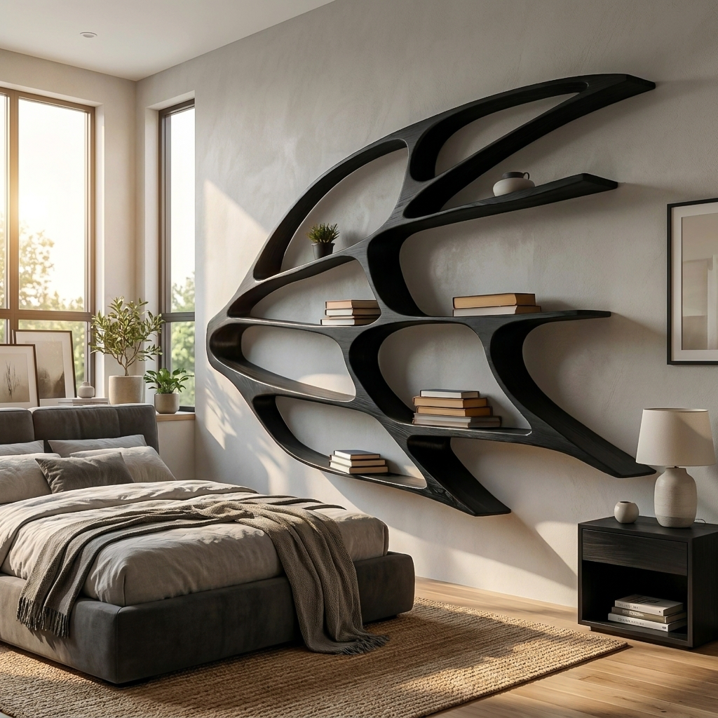 Organic Wooden Wall Mounted Bookshelf For Home Living Lynnsnail