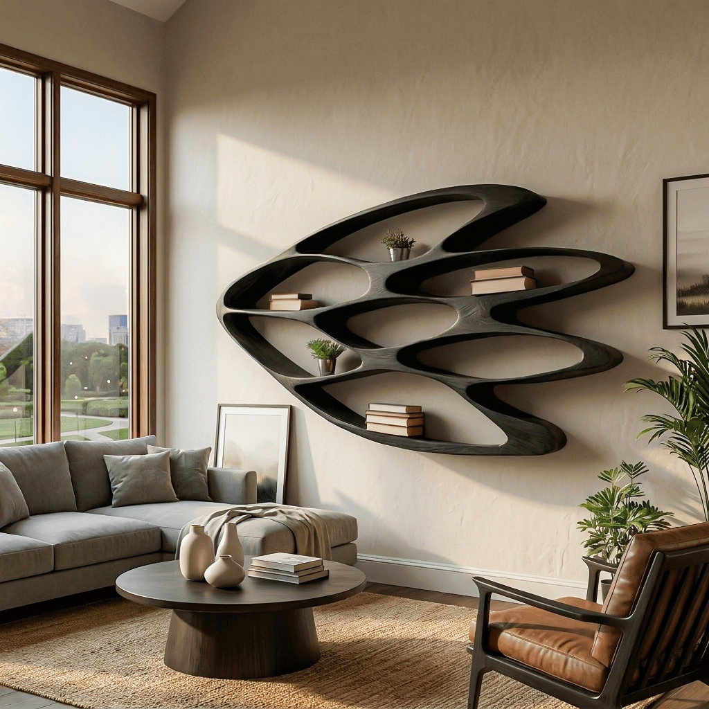 Wooden Wall Bookshelf With Unique Shape For Living Room Wall Lynnsnail