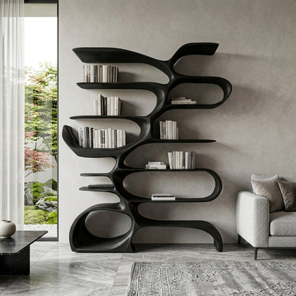 Sculptural Wooden Bookcase For Modern Living Room Storage Lynnsnail