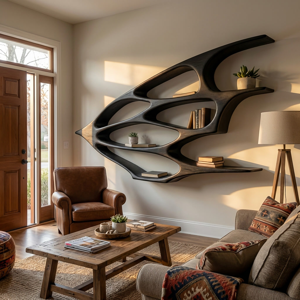 Organic Wooden Floating Bookshelf For Minimalist Home Decor Lynnsnail