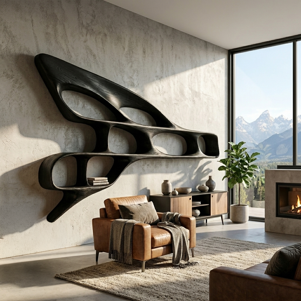 Organic Wooden Wall Bookshelf For Luxury Interior Lynnsnail