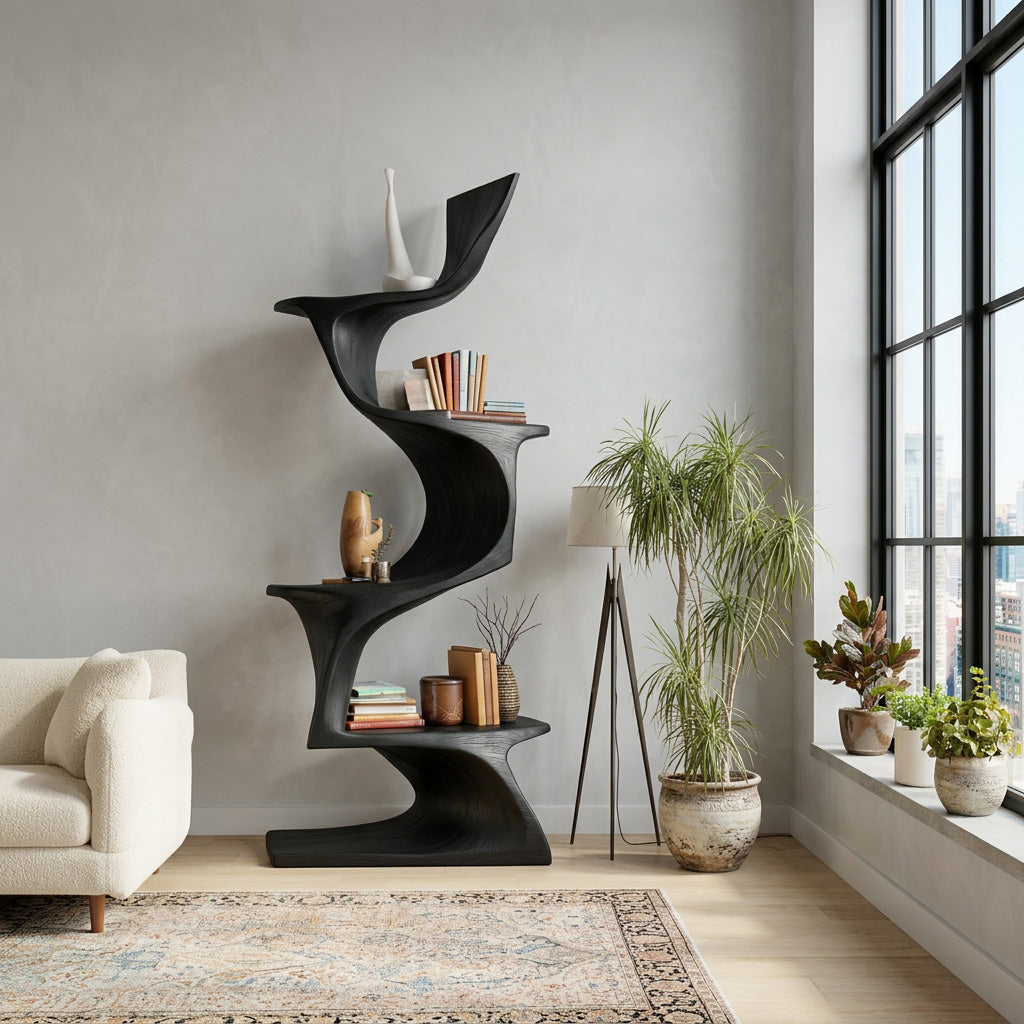 Organic Modern Natural Wood Bookshelf For Home Decor Corner Lynnsnail