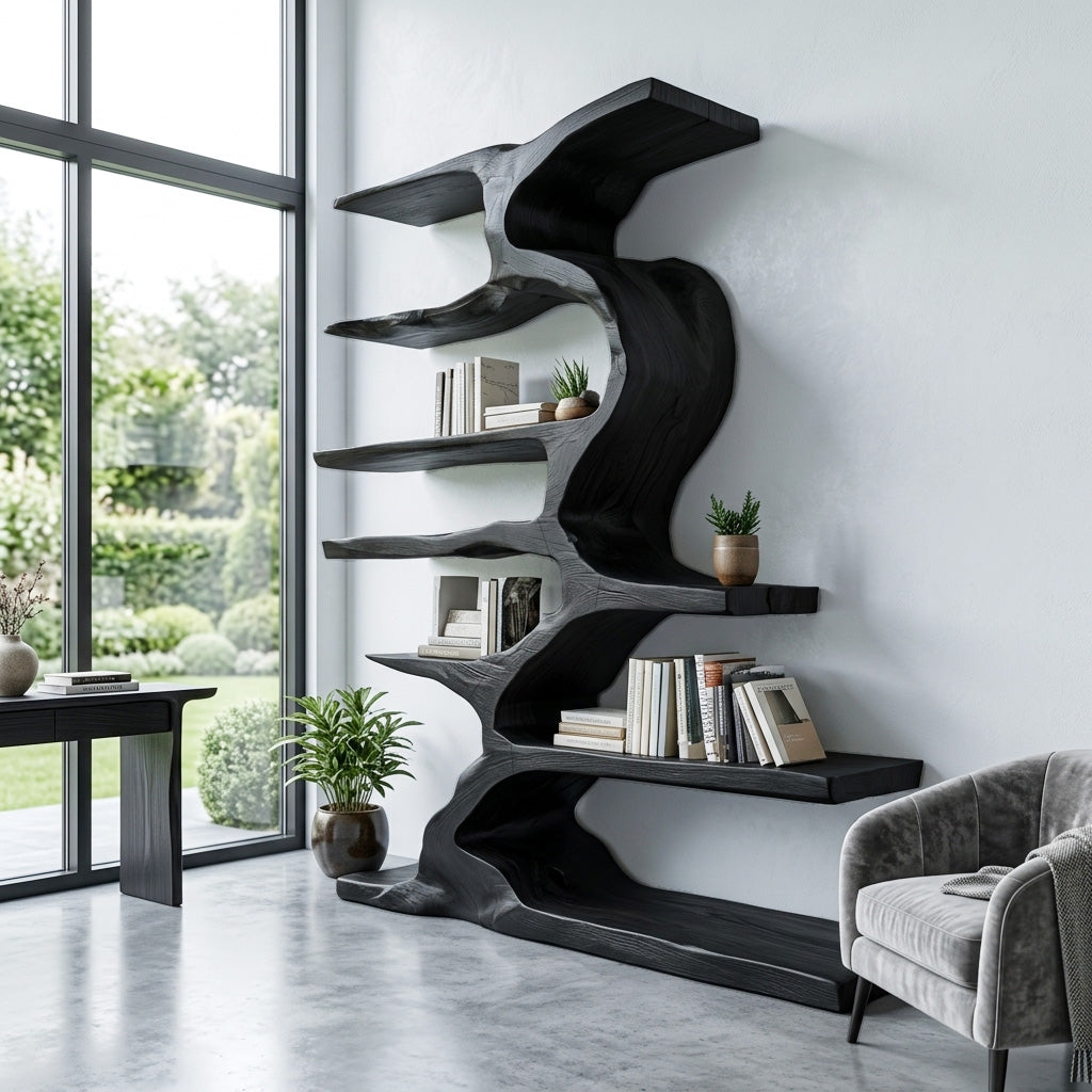 Organic Sculptural Wooden Bookshelf With Tiers For Living Room Lynnsnail