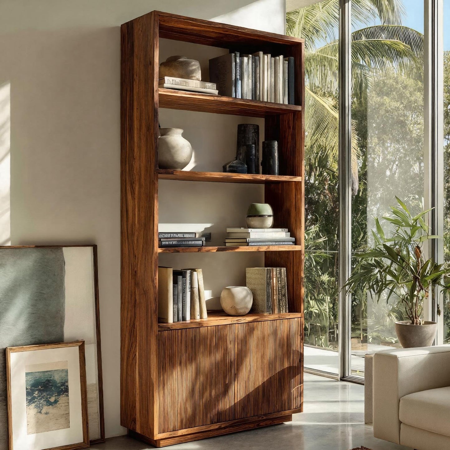 Minimal Wooden Bookcase For Coastal Living Room Lynnsnail