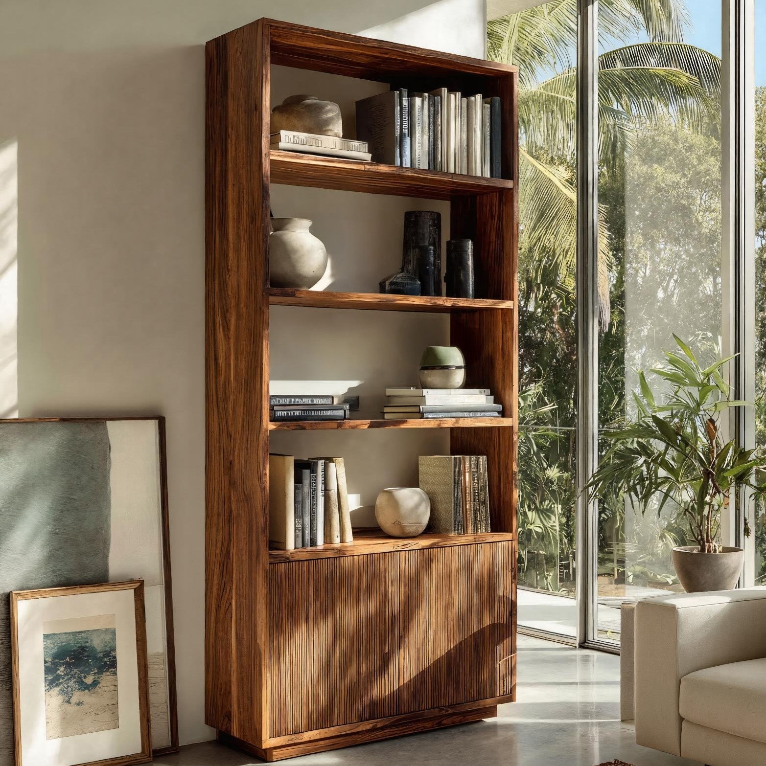 Minimal Wooden Bookcase For Coastal Living Room Lynnsnail