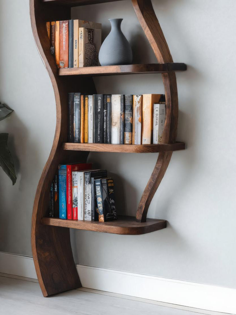 Modern Sculptural Bookshelf With Curved Design For Living Room Lynnsnail