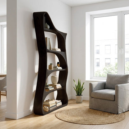 Modern Sculptural Natural Wood Bookshelf For Living Room Lynnsnail