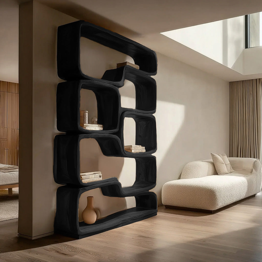 Contemporary Sculptural Natural Wood Bookshelf For Living Room Lynnsnail